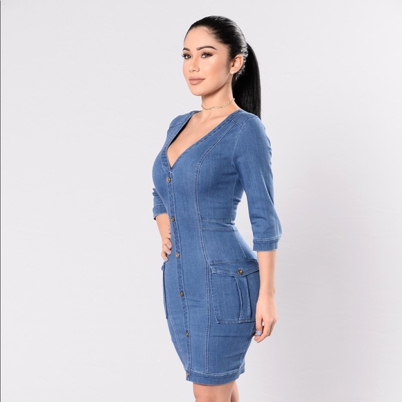 ✨NWOT Fashion Nova Press Pause Denim Dress Small - Picture 4 of 5